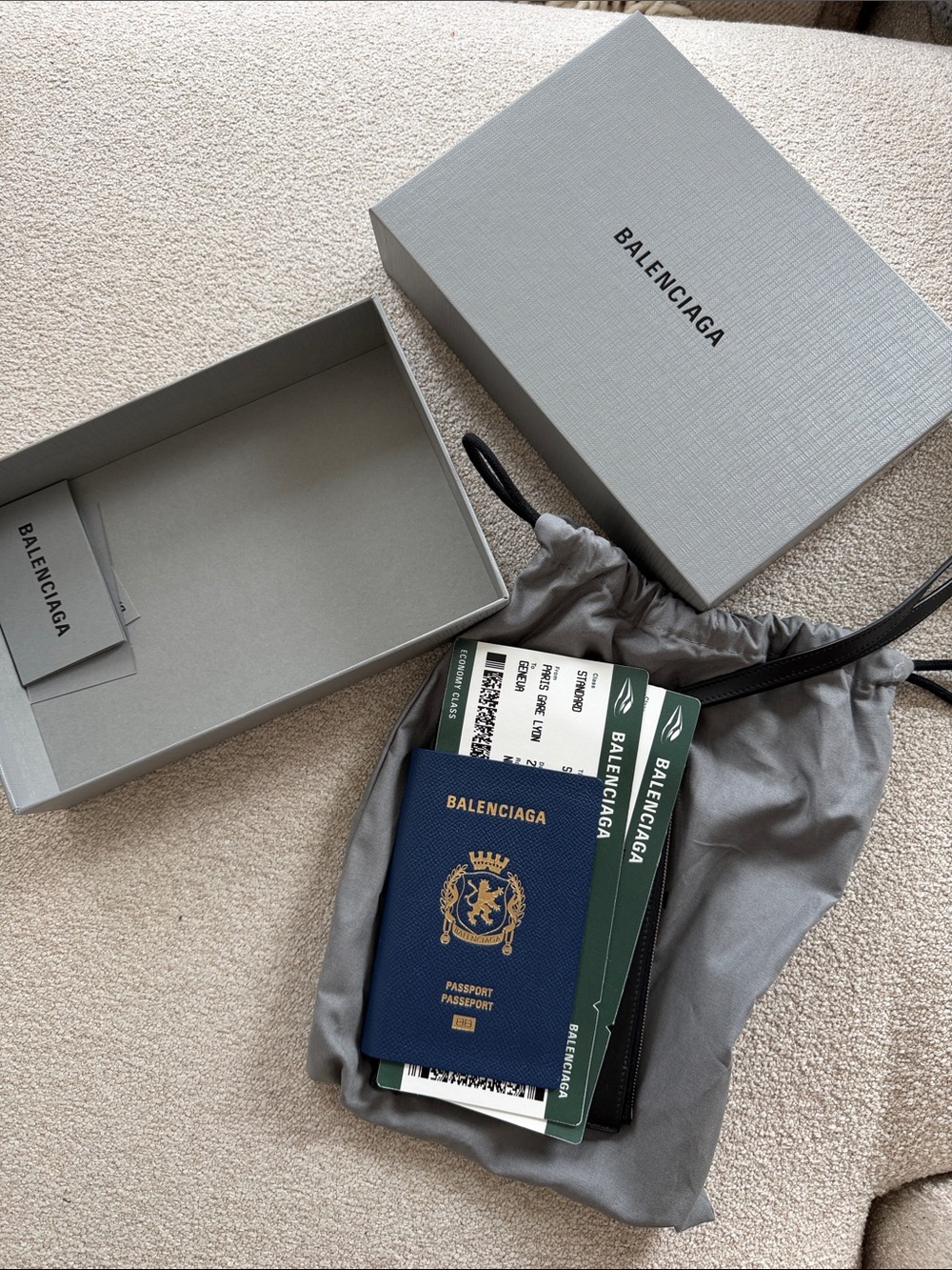 Balenciaga Navy Passport Holder with Gold Logo also card holder with zip NEW